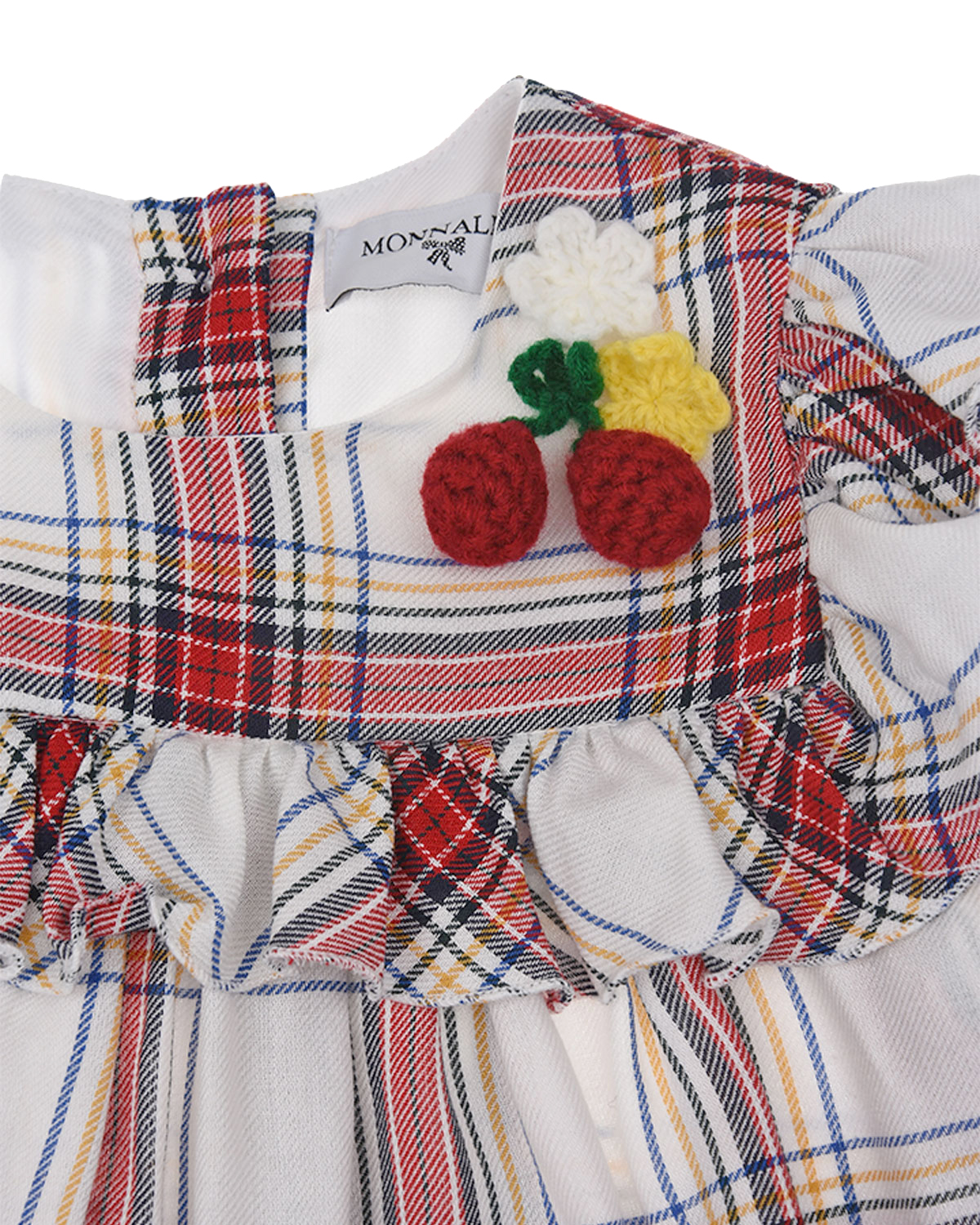 Клетчатая блуза с вязаным декором Monnalisa детская, размер 86, цвет мультиколор - фото 3