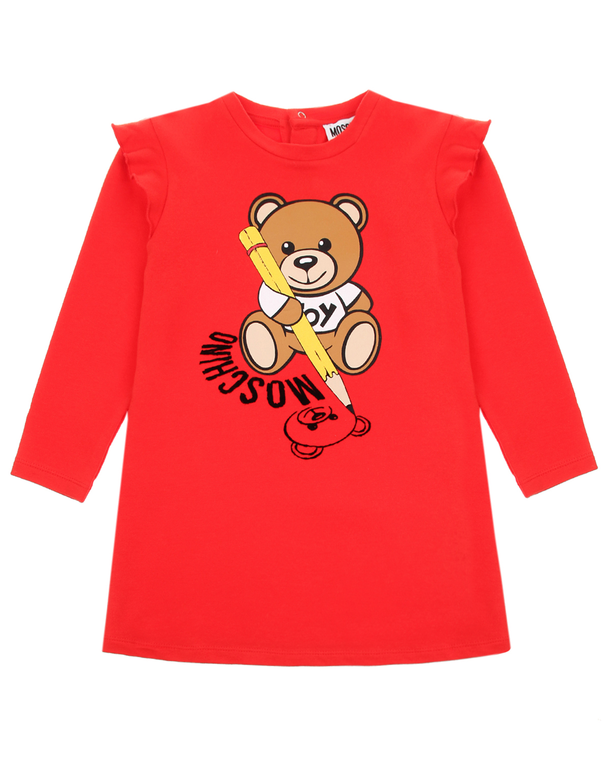 Красное платье с принтом "медвежонок с карандашом" Moschino детское, размер 80, цвет красный - фото 1