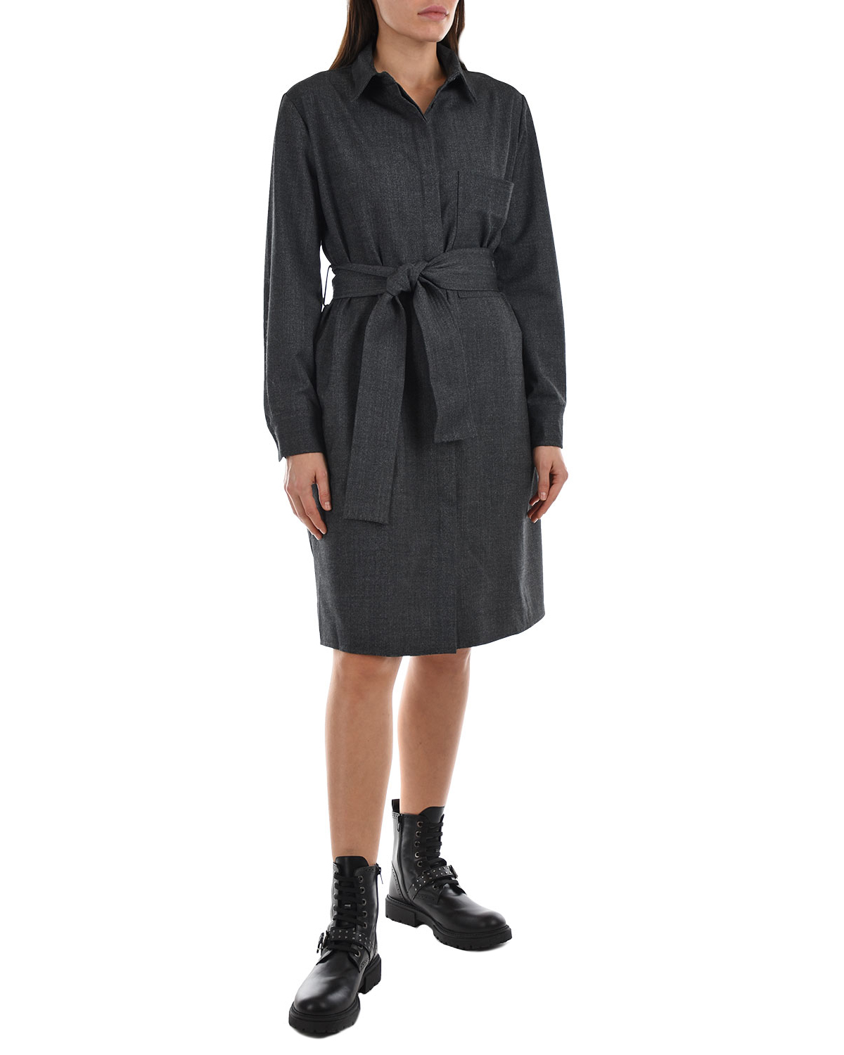 Темно-серое платье с поясом Parosh, размер 40, цвет нет цвета - фото 2