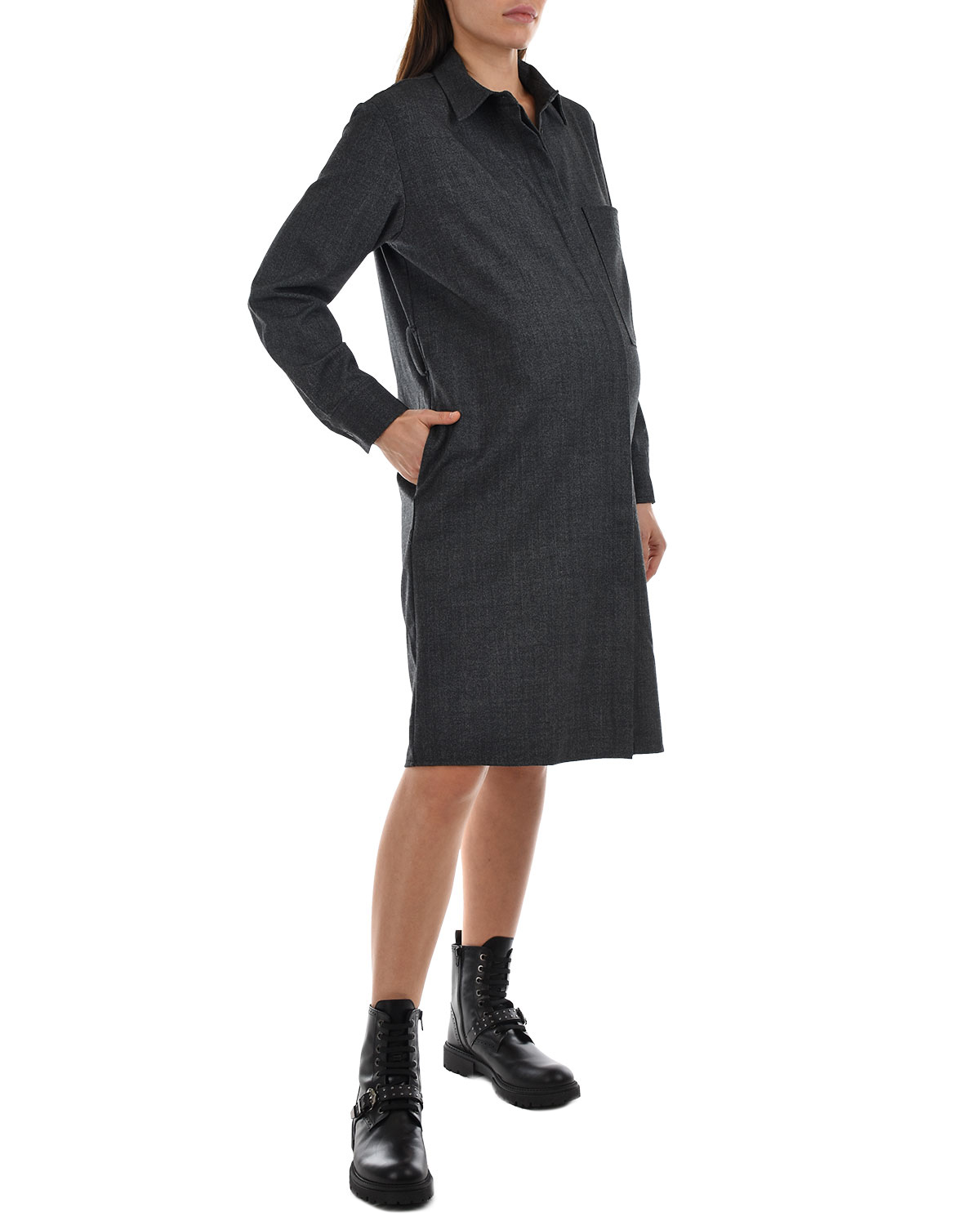 Темно-серое платье с поясом Parosh, размер 40, цвет нет цвета - фото 4