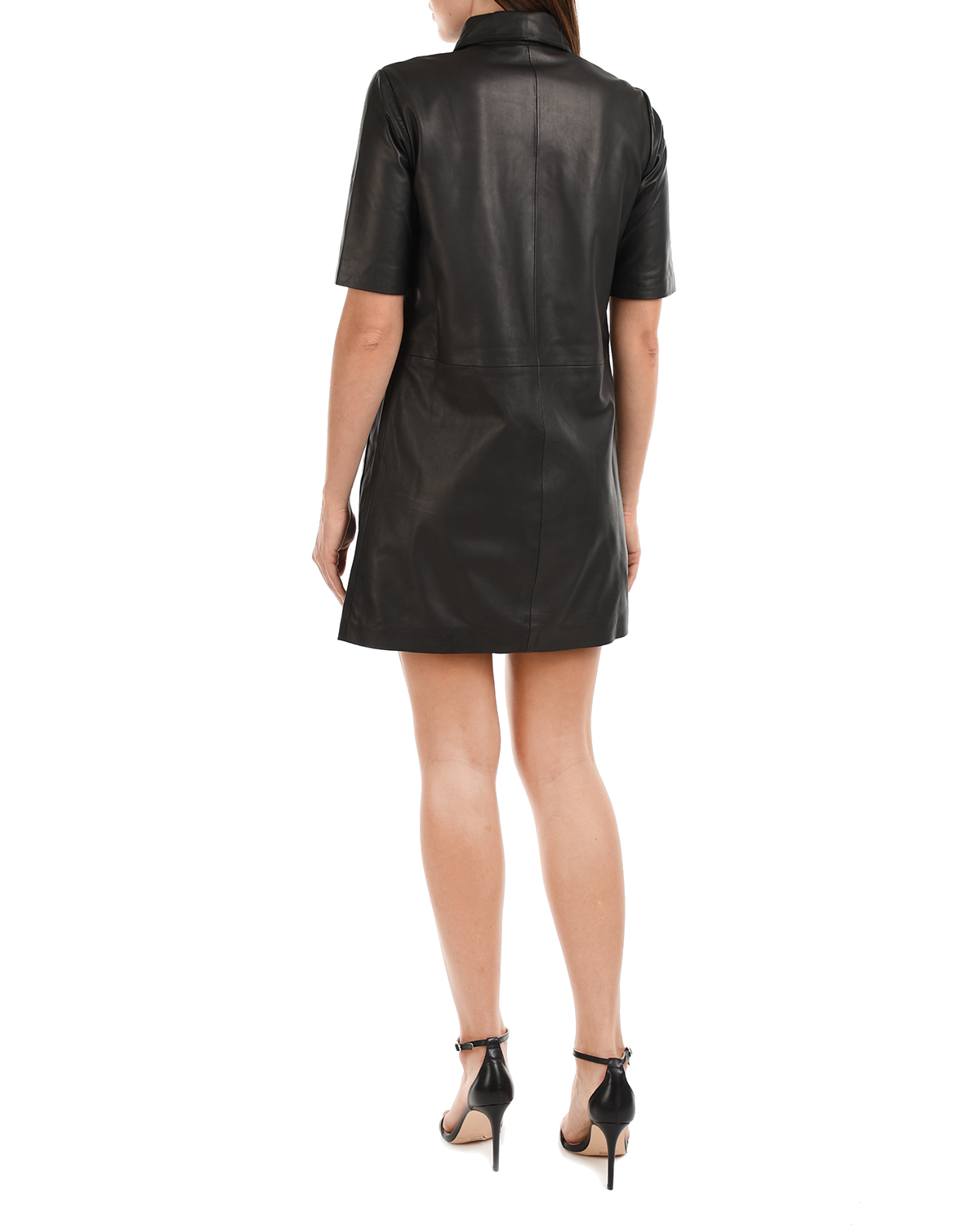 Короткое черное платье из кожи Parosh, размер 40, цвет черный - фото 4