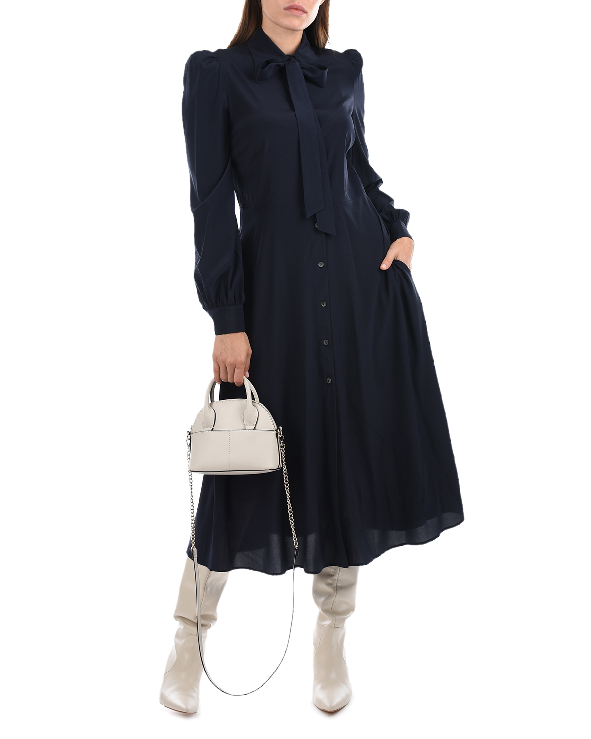 Темно-синее шелковое платье Parosh, размер 42, цвет нет цвета - фото 2