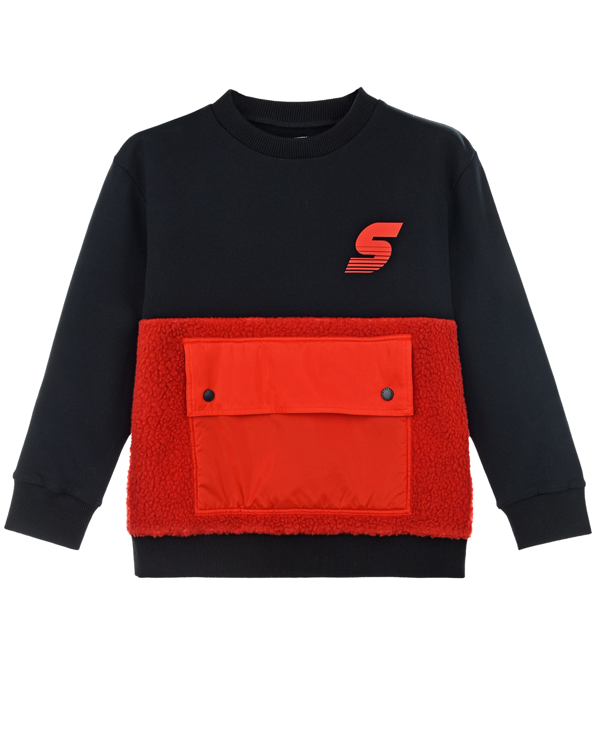 Красно-черный свитшот свитшот с накладным карманом Stella McCartney детское, размер 140, цвет мультиколор - фото 1