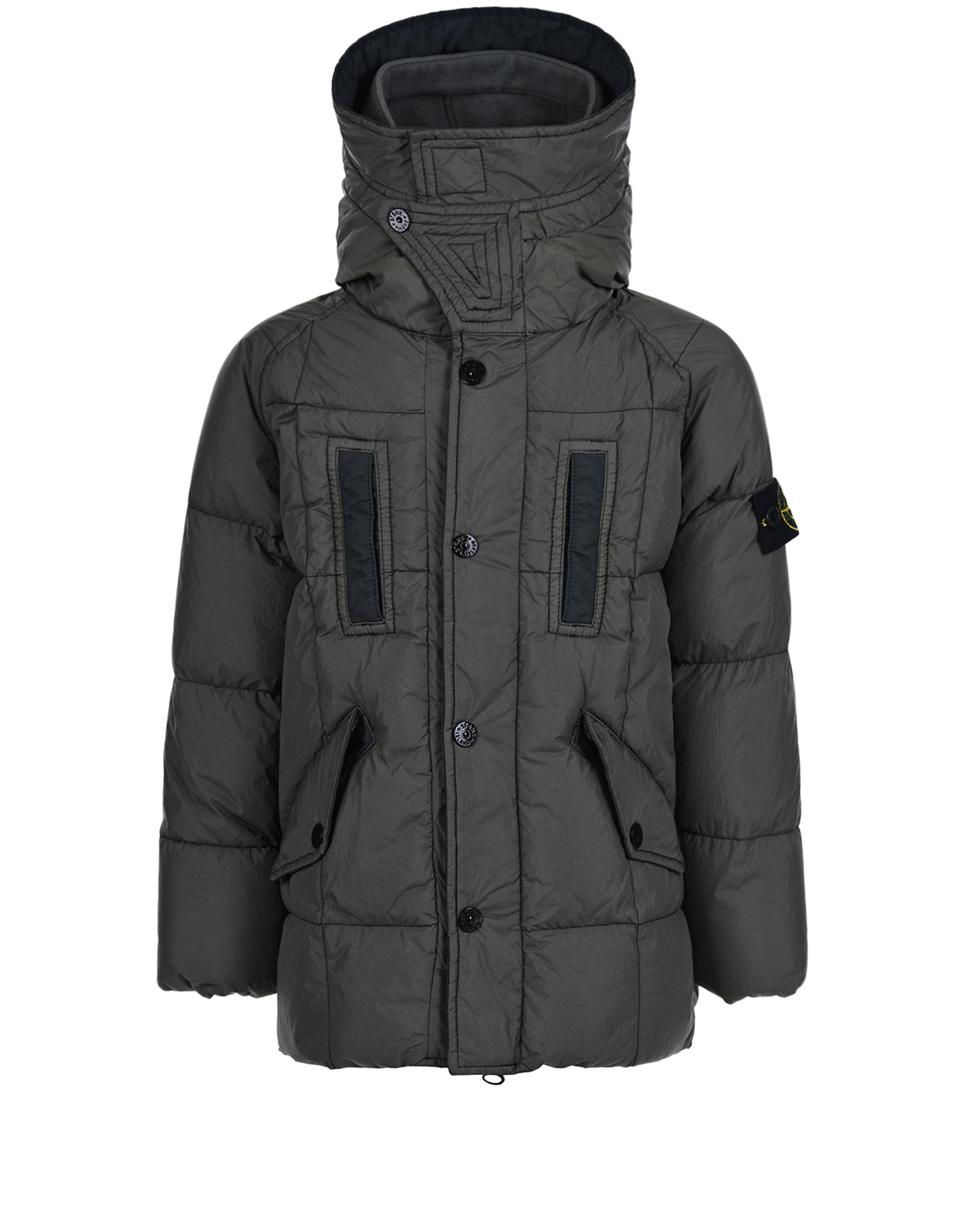 Удлиненная серая куртка с капюшоном Stone Island детская, размер 92, цвет серый - фото 1