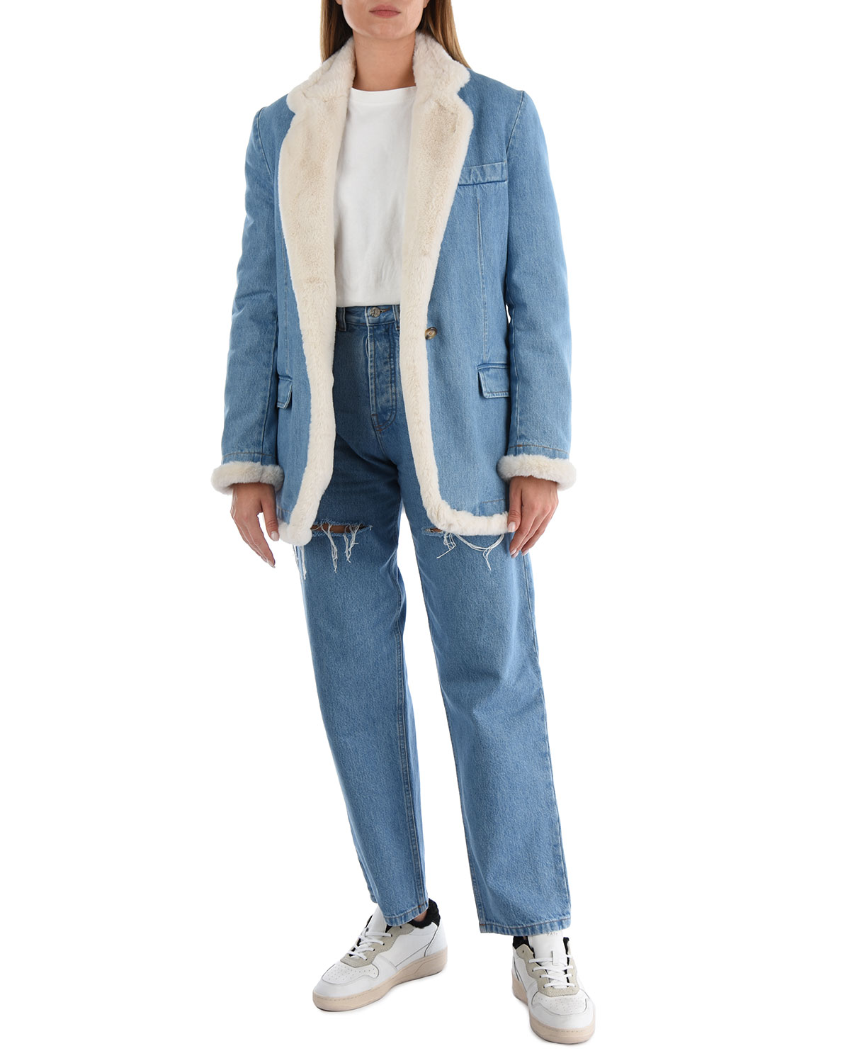 Джинсовая куртка с эко-мехом Forte dei Marmi Couture, размер 40, цвет голубой - фото 2