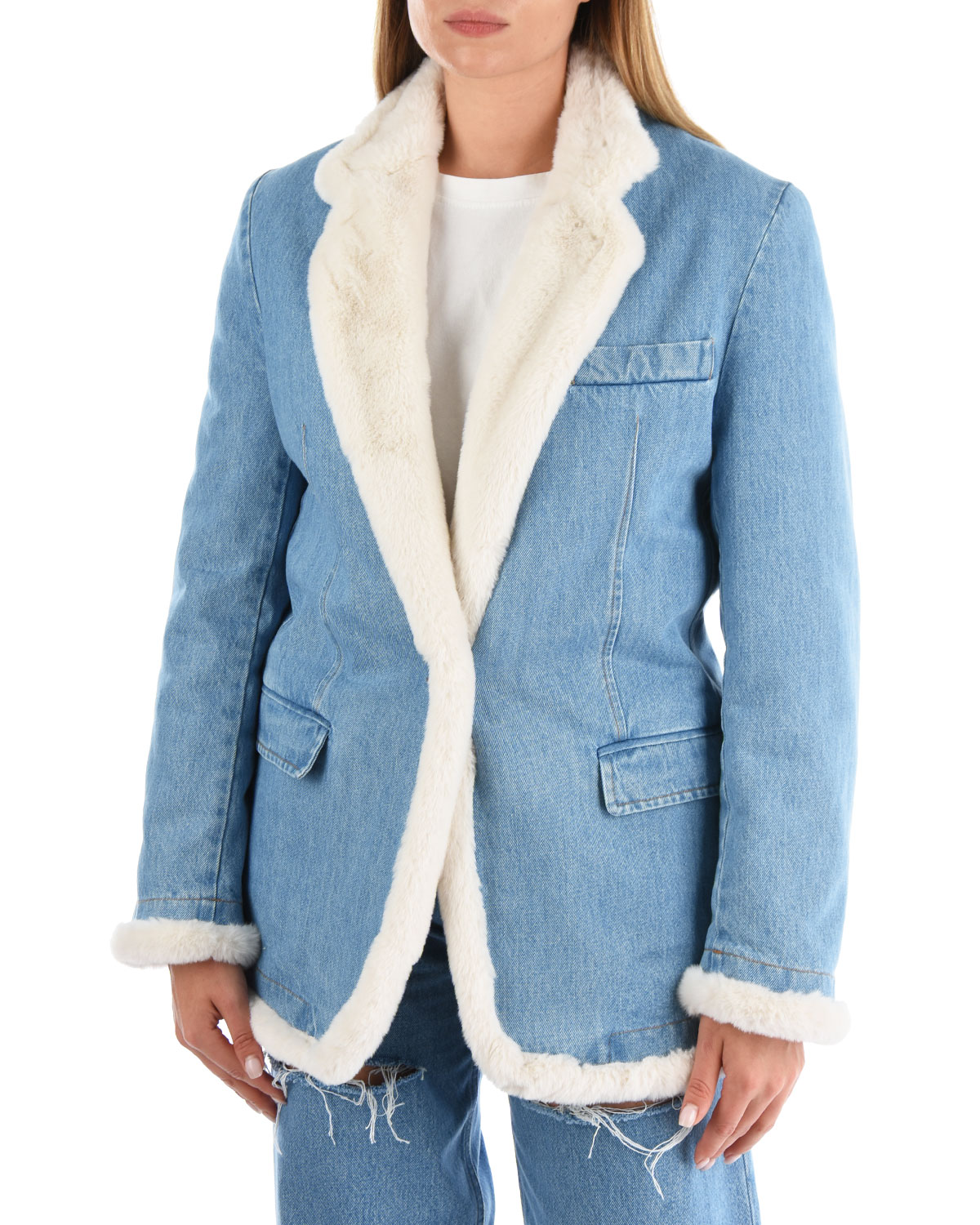 Джинсовая куртка с эко-мехом Forte dei Marmi Couture, размер 40, цвет голубой - фото 6
