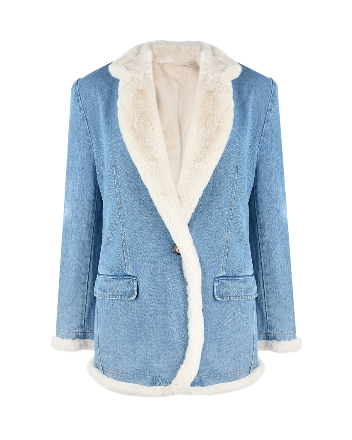 Джинсовая куртка с эко-мехом Forte dei Marmi Couture, размер 40, цвет голубой - фото 1