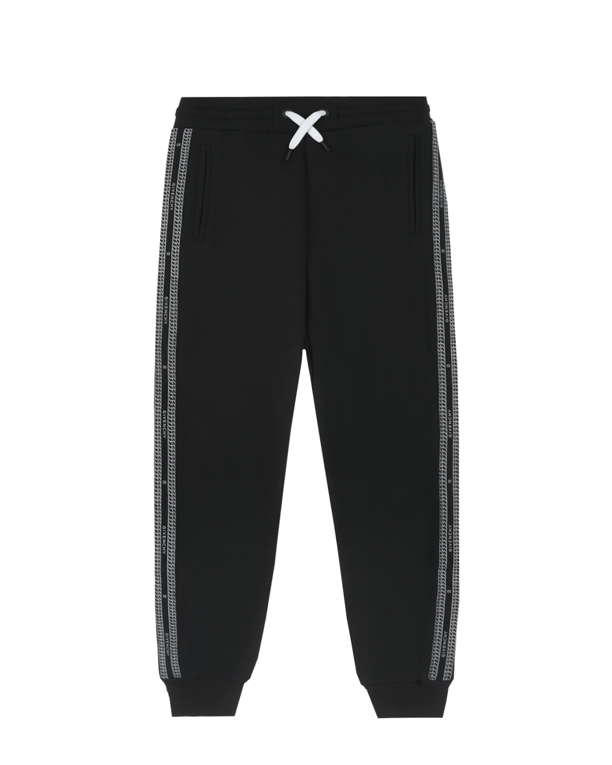 Черные спортивные брюки с лампасами-цепями Givenchy детские, размер 116, цвет черный - фото 1