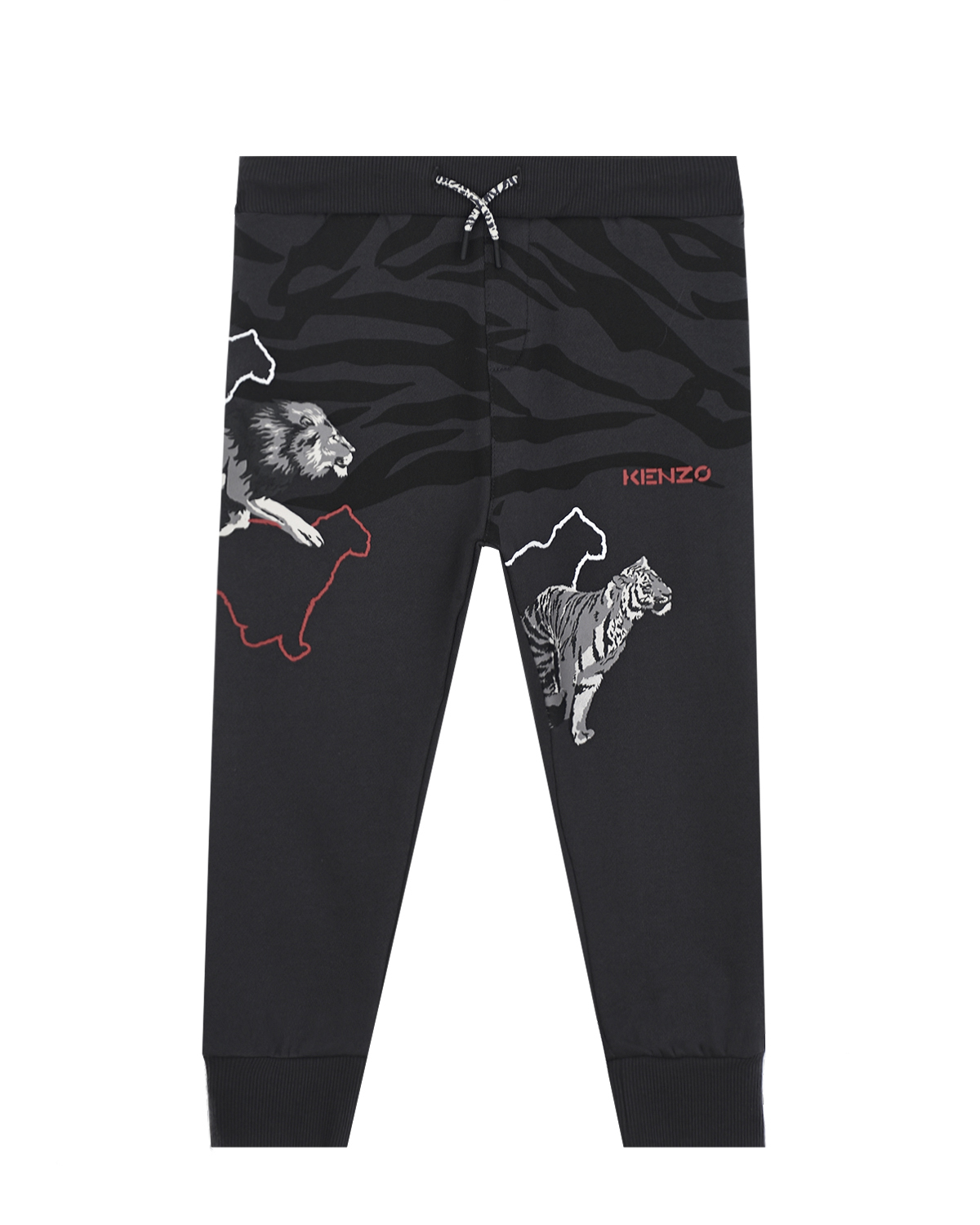 Черные спортивные брюки с анималистичным принтом KENZO детские, размер 116, цвет серый