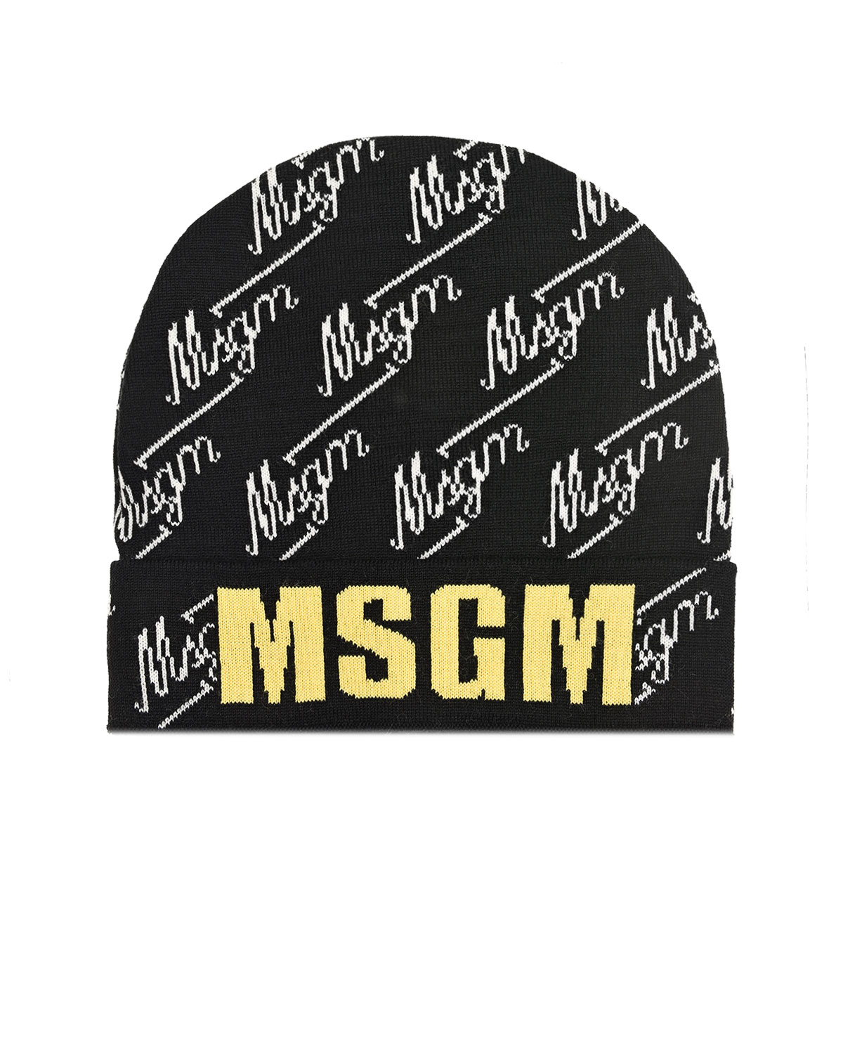 Черная шапка с желтым логотипом MSGM детская, размер 140, цвет черный