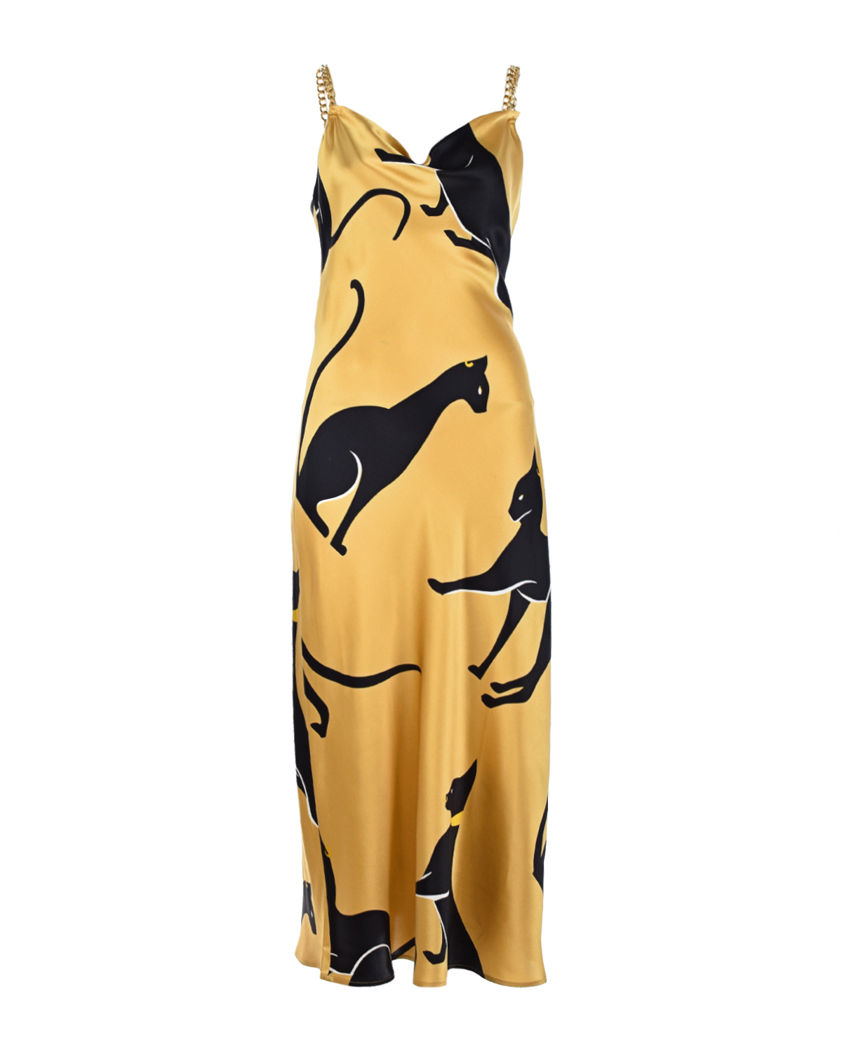 Шелковое платье с принтом "кошки" Olivia von Halle, размер 40, цвет золотой - фото 1