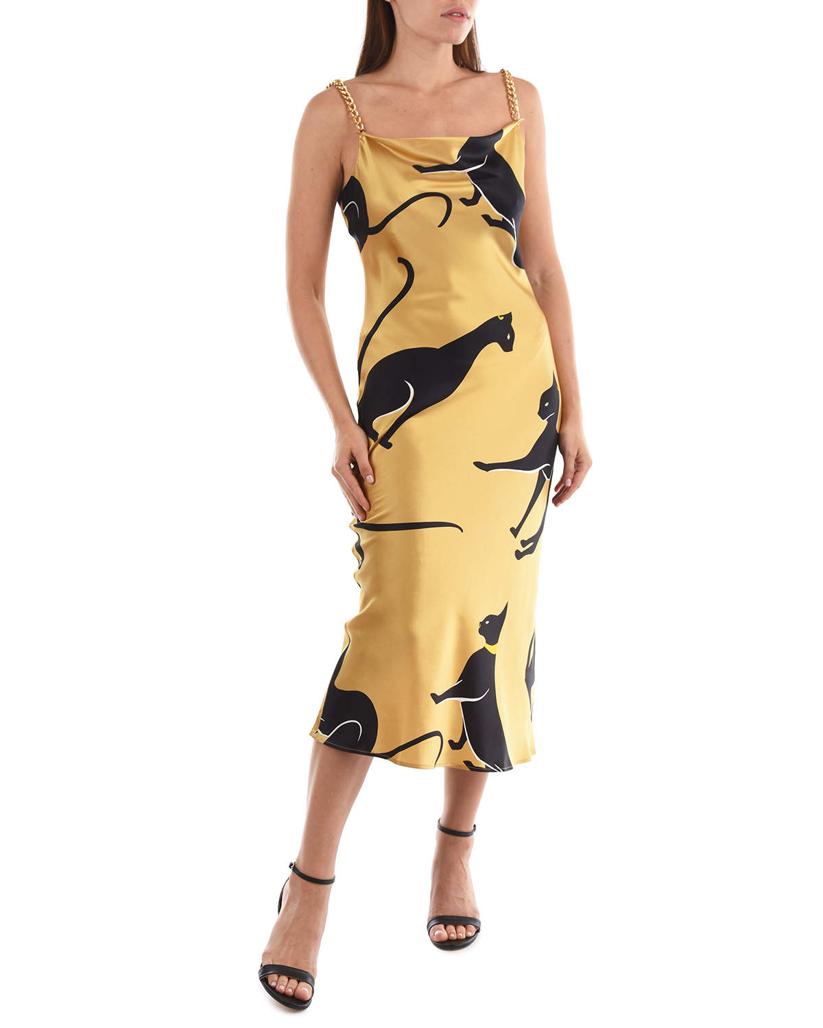 Шелковое платье с принтом "кошки" Olivia von Halle, размер 40, цвет золотой - фото 4