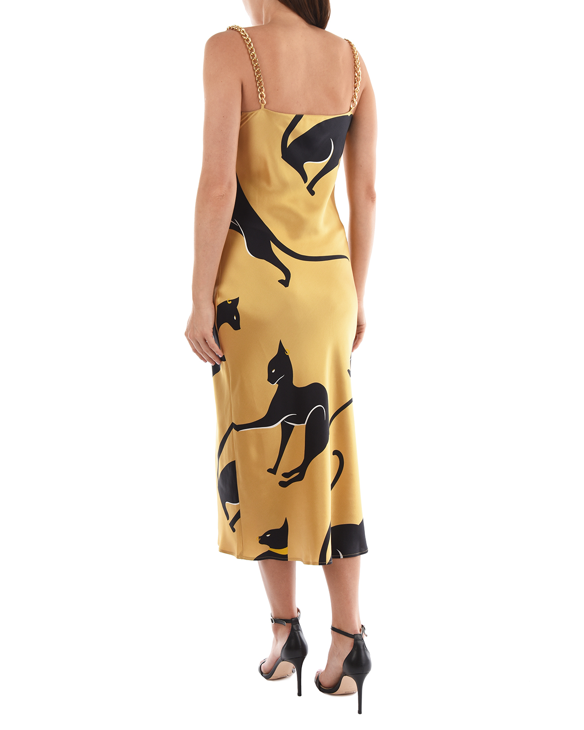 Шелковое платье с принтом "кошки" Olivia von Halle, размер 40, цвет золотой - фото 5