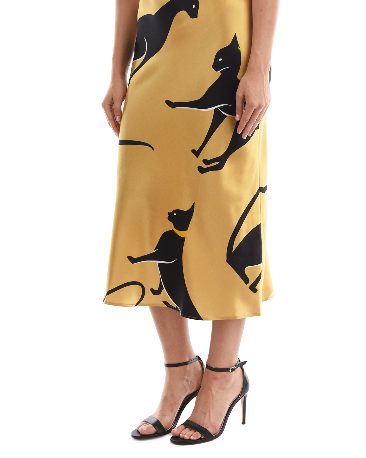 Шелковое платье с принтом "кошки" Olivia von Halle, размер 40, цвет золотой - фото 7