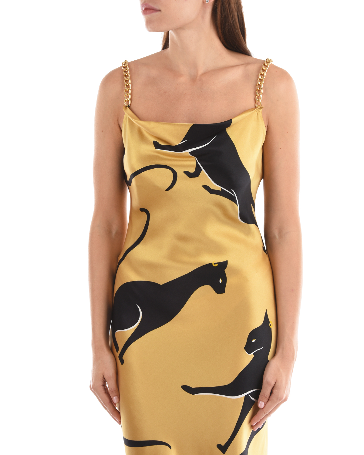 Шелковое платье с принтом "кошки" Olivia von Halle, размер 40, цвет золотой - фото 9