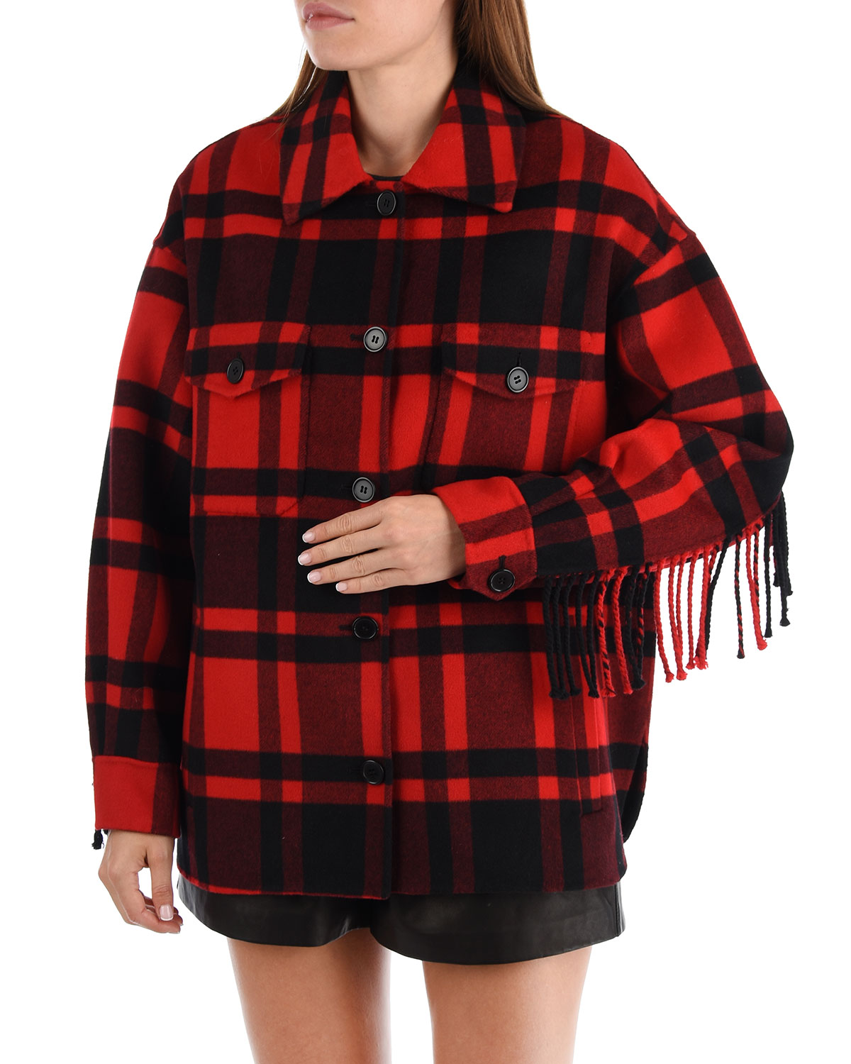 Клетчатая куртка с бахромой Parosh, размер 42, цвет красный - фото 6