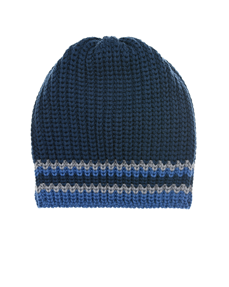 Синяя шапка с полосками Catya детская, размер 55, цвет синий - фото 1