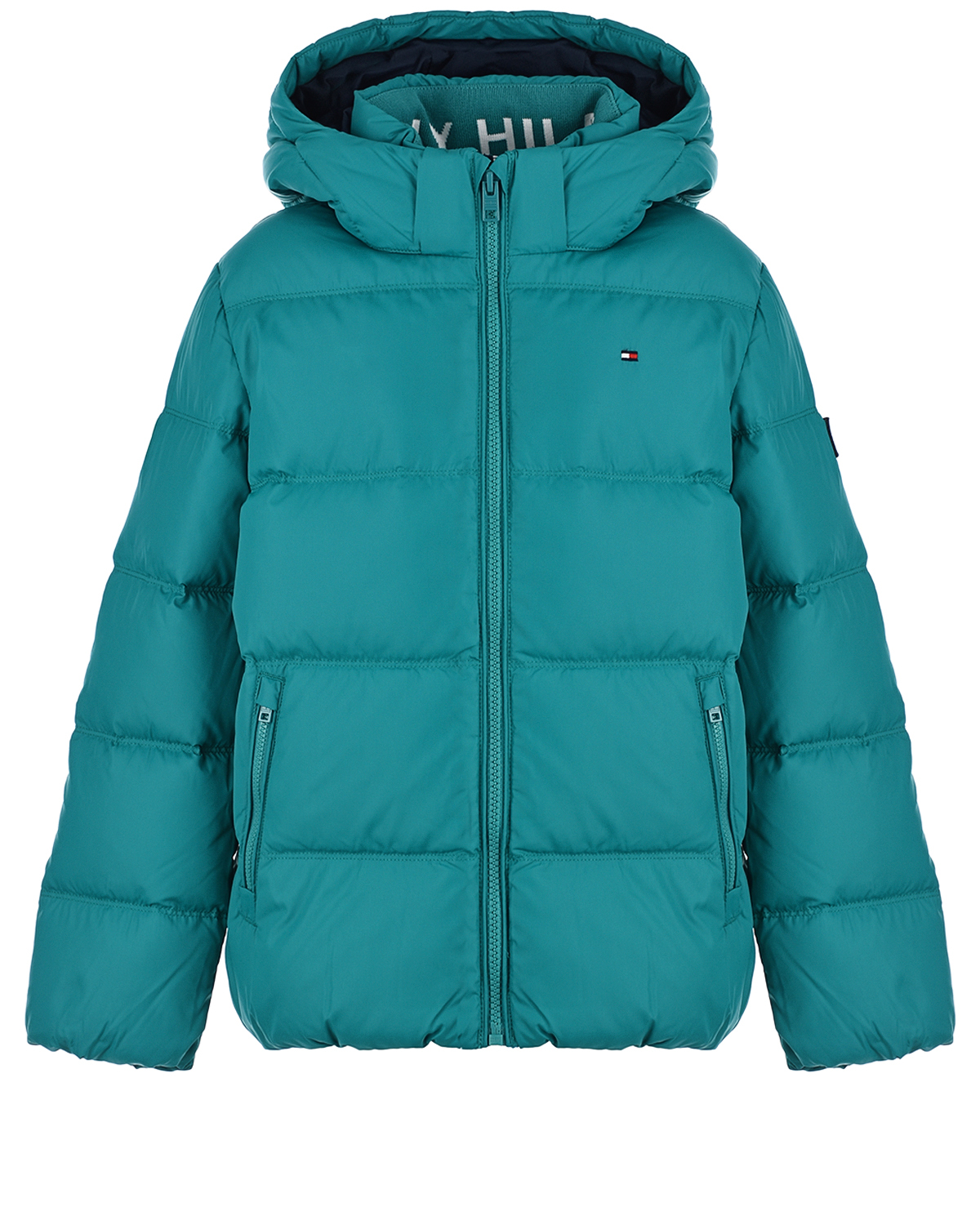 Бирюзовая куртка-пуховик Tommy Hilfiger детская, размер 140, цвет нет цвета - фото 1