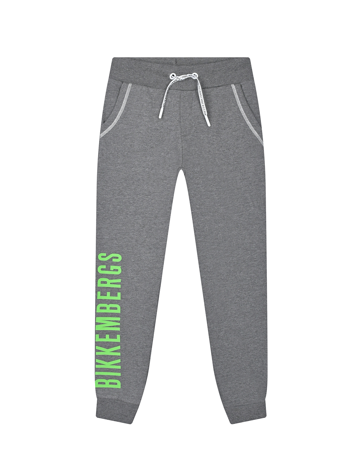 Серые спортивные брюки с зеленым лого Bikkembergs детские, размер 116, цвет серый