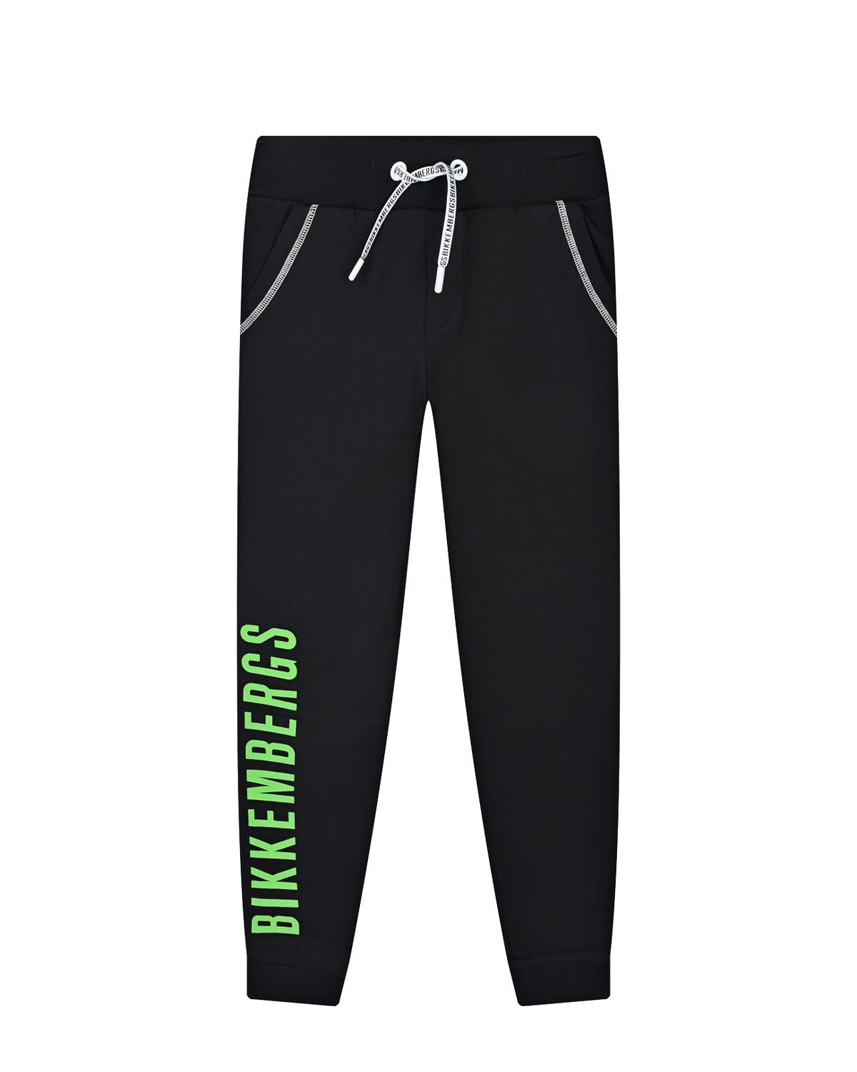 Черные спортивные брюки с зеленым лого Bikkembergs детские, размер 128, цвет черный - фото 1