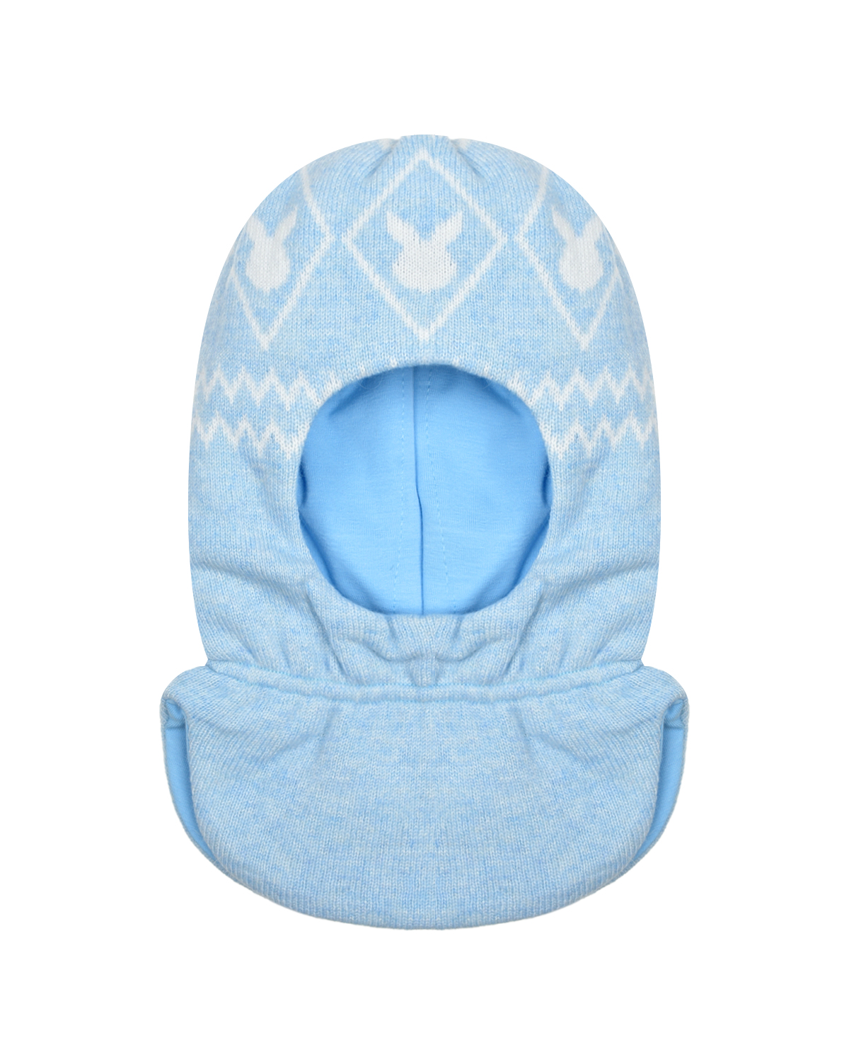 Голубая шапка-шлем с принтом "белые зайцы" Chobi детская, размер 45, цвет голубой