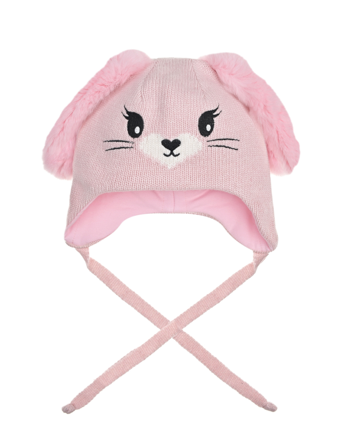Розовая шапка с меховыми ушками Chobi детская, размер 49, цвет нет цвета - фото 1
