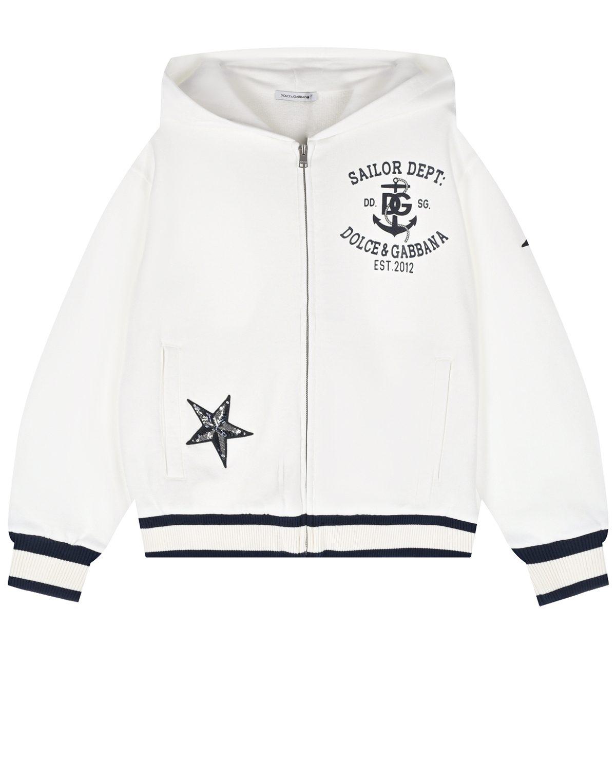 Белая спортивная куртка со звездами из пайеток Dolce&Gabbana детская, размер 116, цвет белый - фото 1