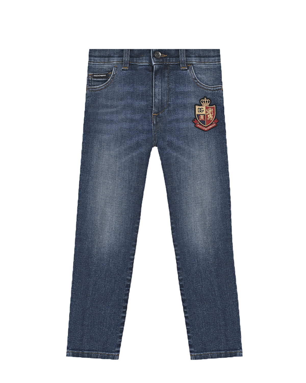 Синие джинсы slim fit с нашивкой Dolce&Gabbana детские, размер 104, цвет синий