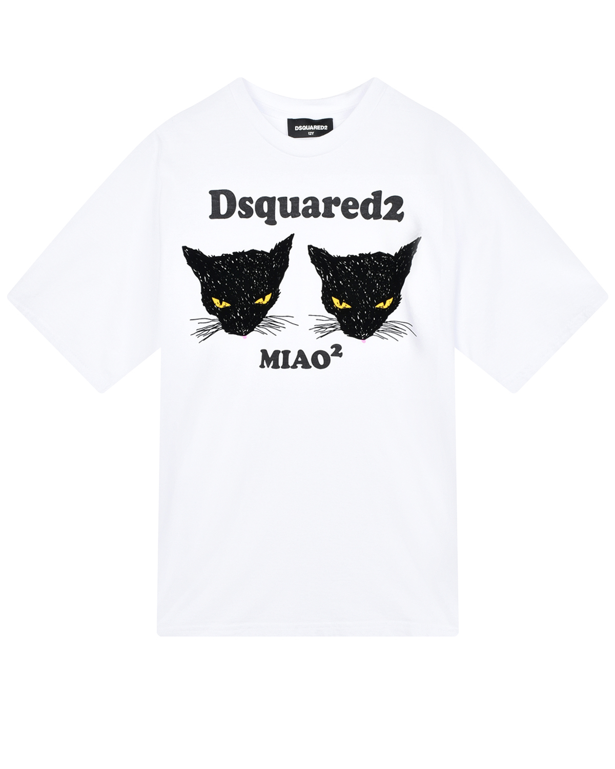 Белая футболка с принтом "черные кошки" Dsquared2 детская, размер 140, цвет белый - фото 1