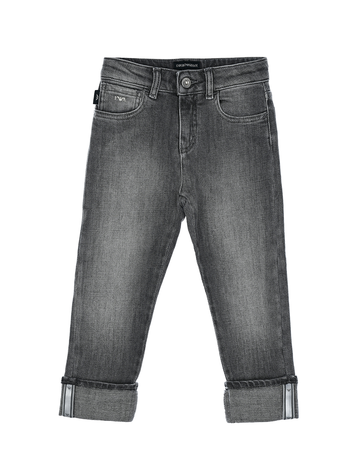 Серые джинсы с потертостями Emporio Armani детские, размер 104, цвет серый