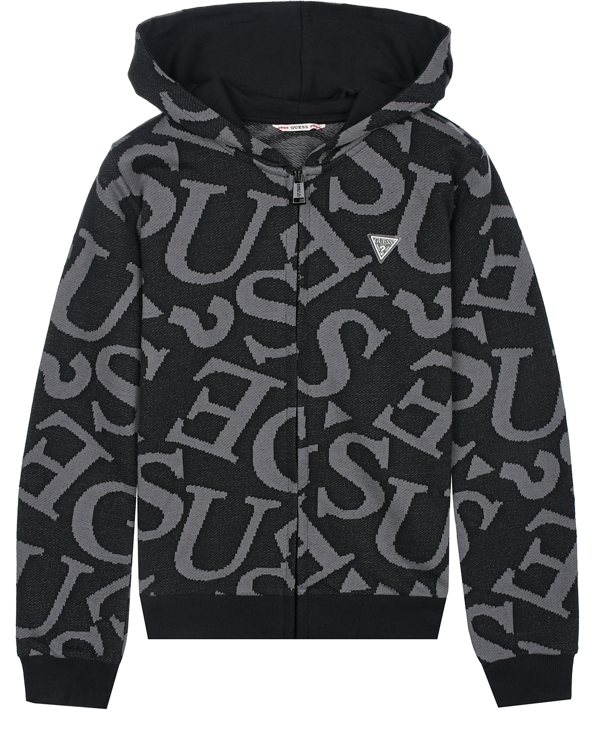 Черная спортивная куртка со сплошным лого Guess детская, размер 122, цвет черный