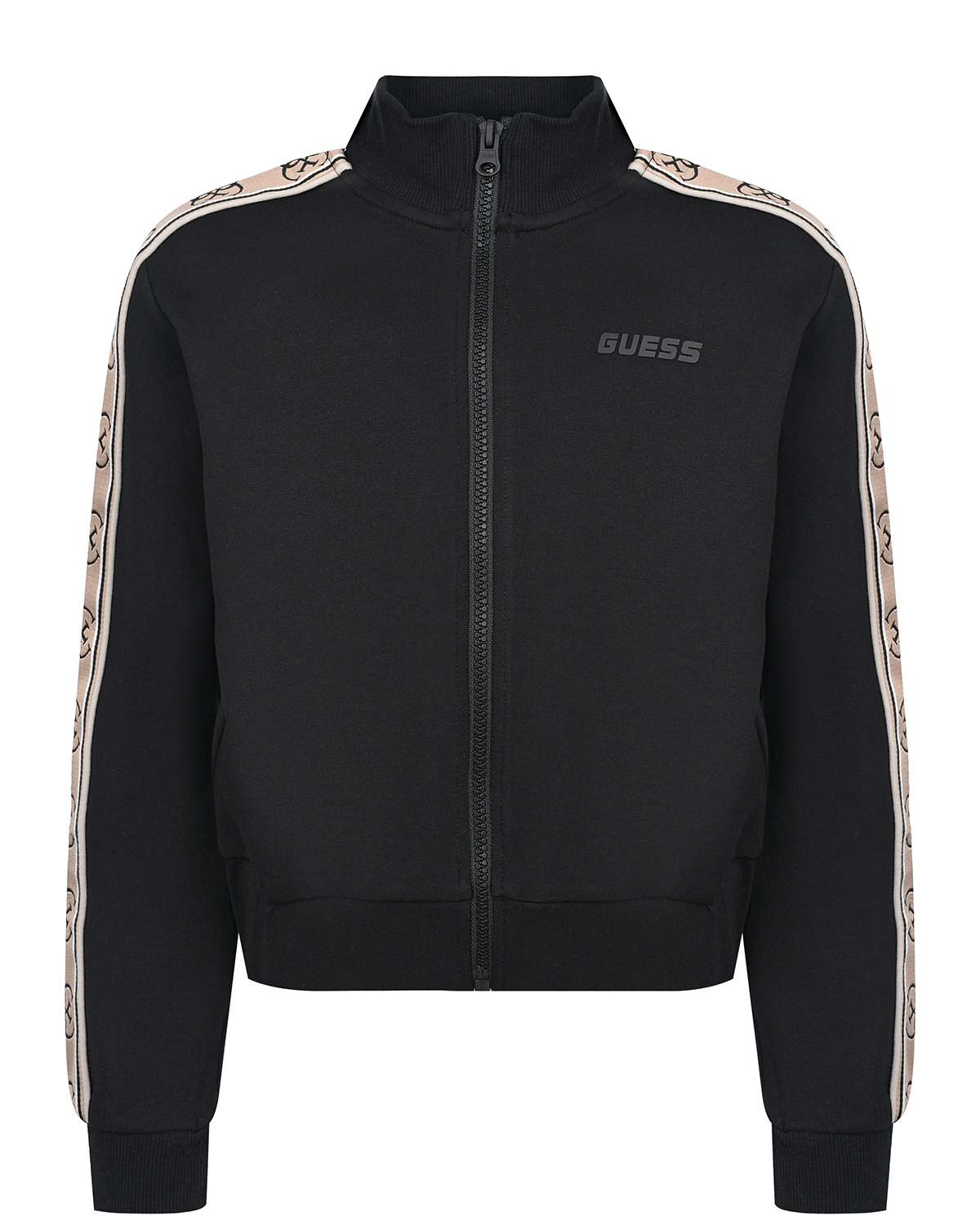 Черная спортивная куртка с лампасами Guess детская, размер 140, цвет черный