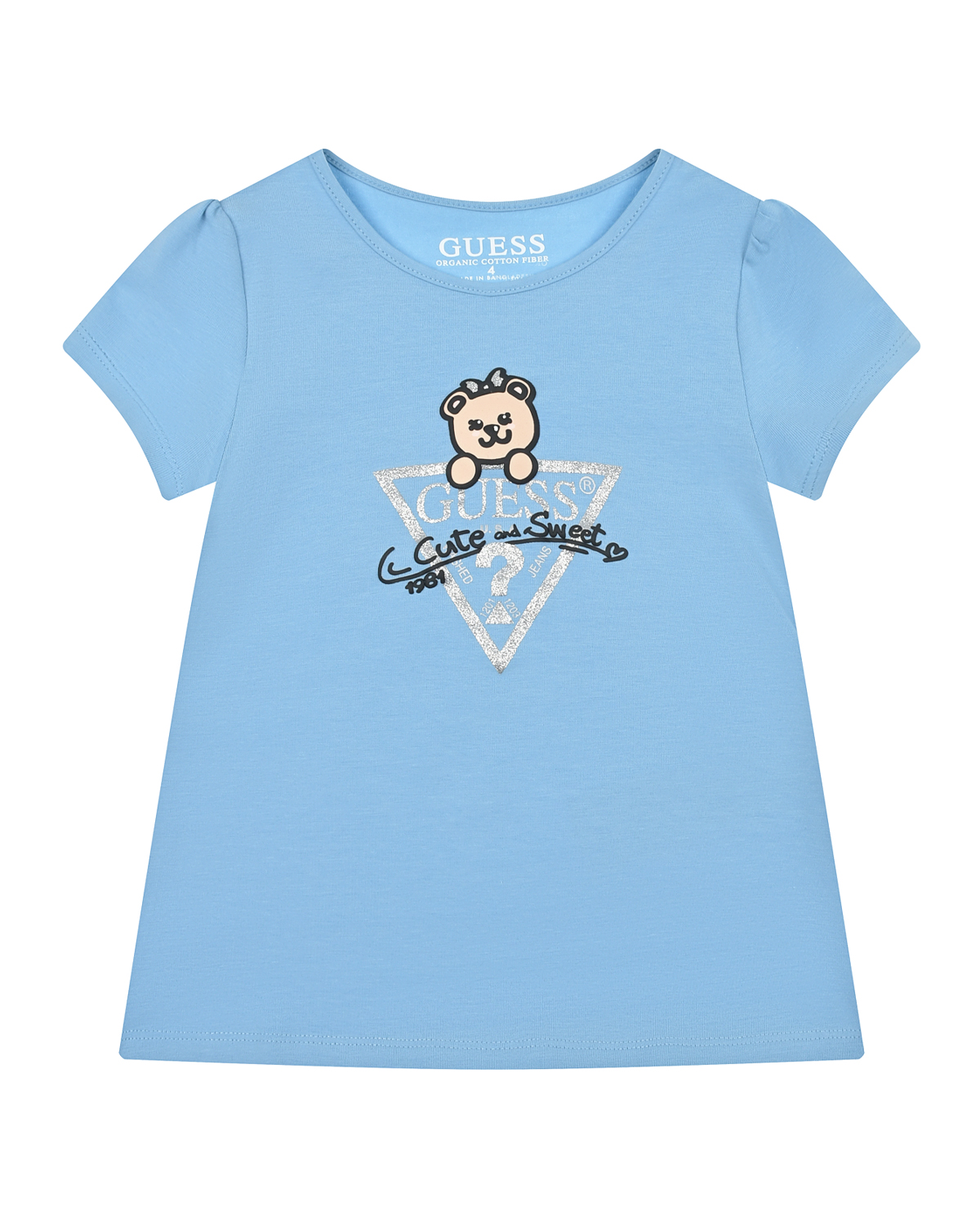 Голубая футболка с принтом "мишка" Guess детская, размер 92, цвет голубой - фото 1