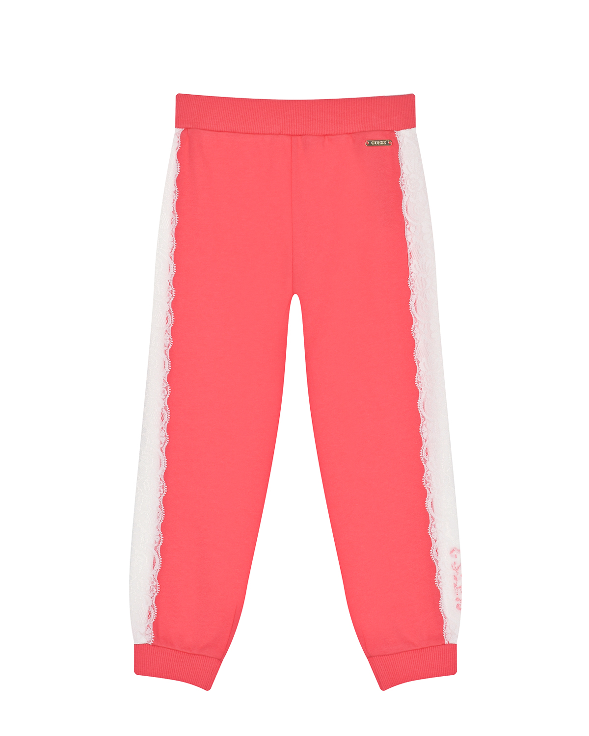 Розово-белые спортивные брюки с кружевными лампасами Guess детское, размер 92, цвет мультиколор - фото 1