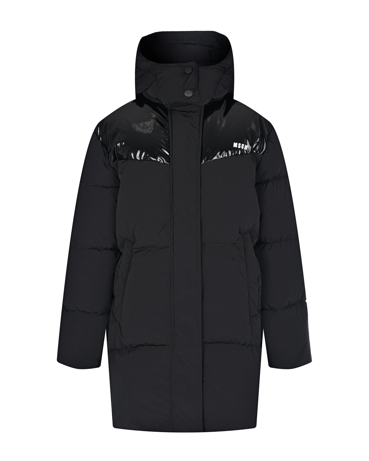 Черная куртка с глянцевыми вставками MSGM, размер 42, цвет черный