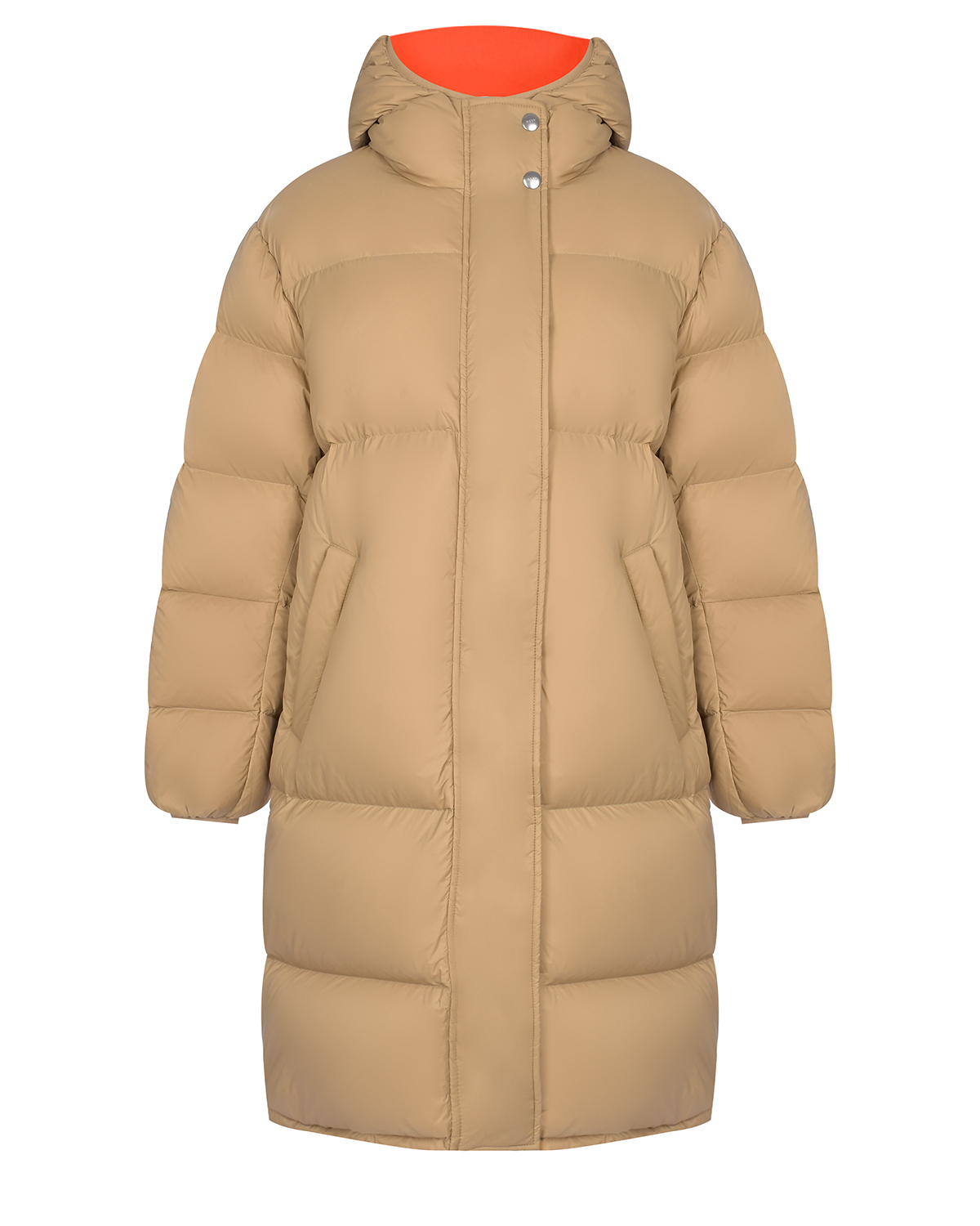 Бежевое стеганое пальто с капюшоном MSGM, размер 40, цвет бежевый