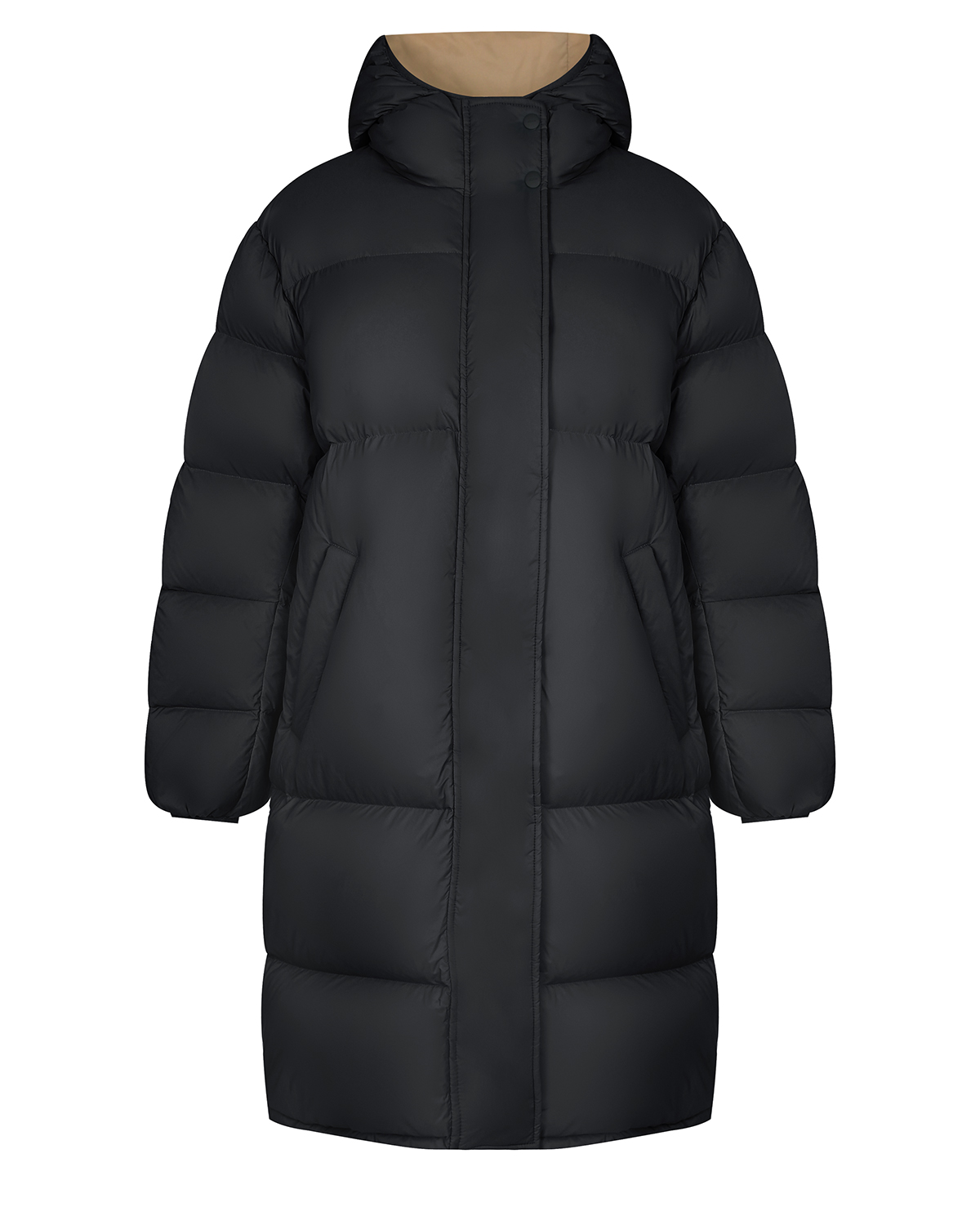Черное стеганое пальто с капюшоном MSGM, размер 42, цвет черный