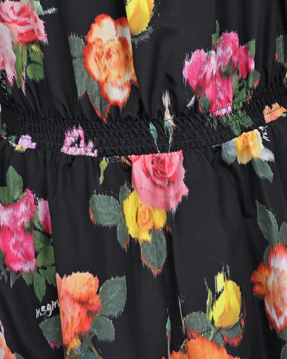 Черное платье с принтом "розы" MSGM детское, размер 140, цвет черный - фото 4