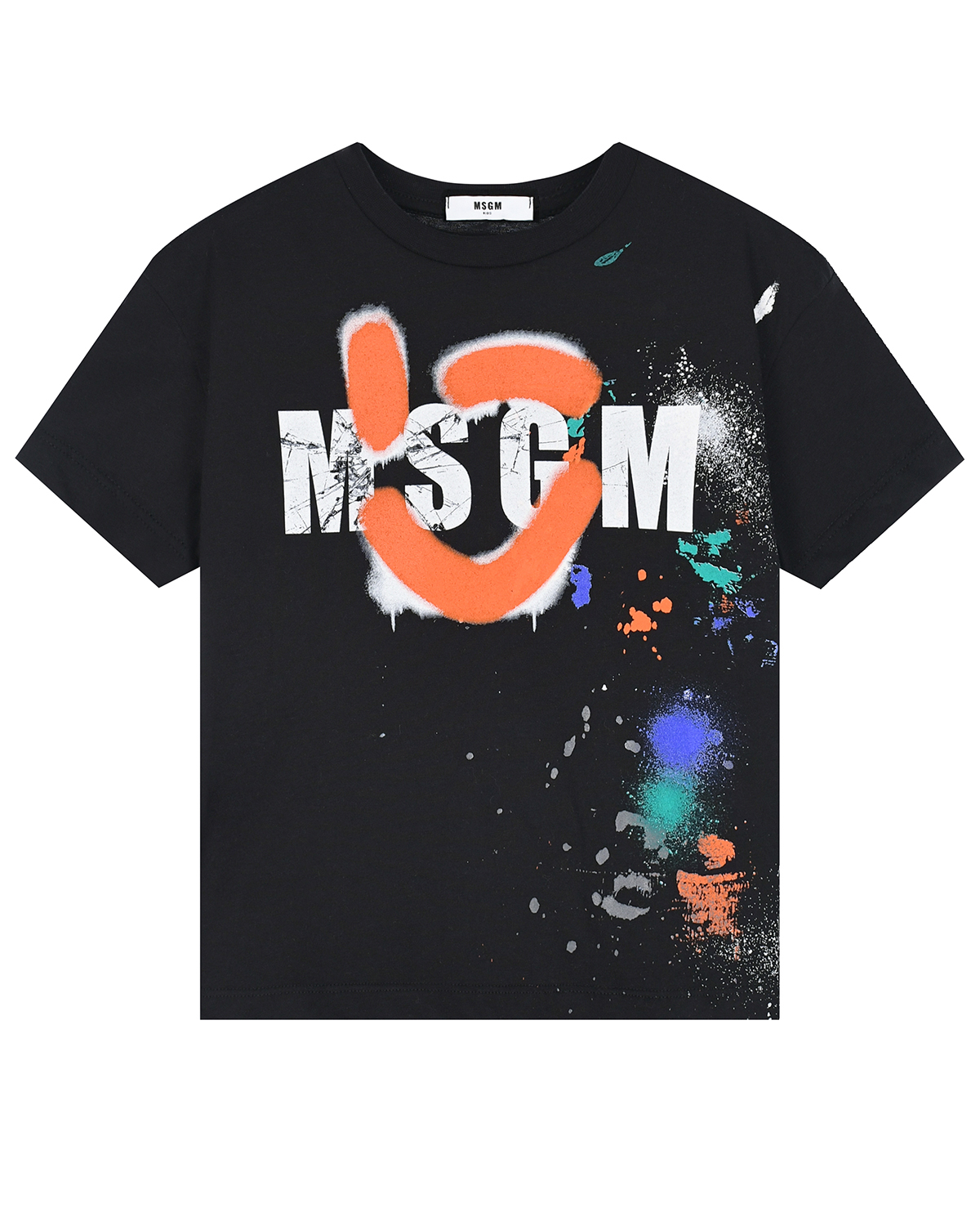 Черная футболка с принтом "пятна краски" MSGM детская, размер 164, цвет черный - фото 1