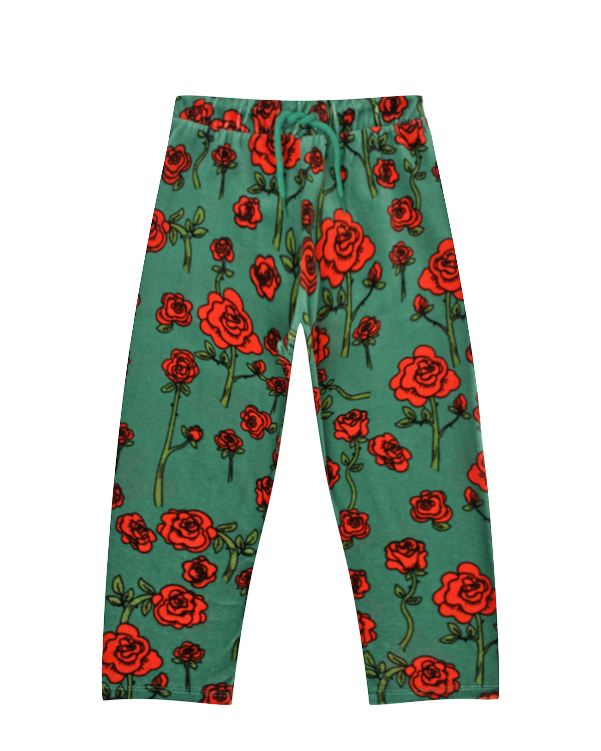 Зеленые спортивные брюки с принтом "розы" Mini Rodini детские, размер 104, цвет зеленый - фото 1
