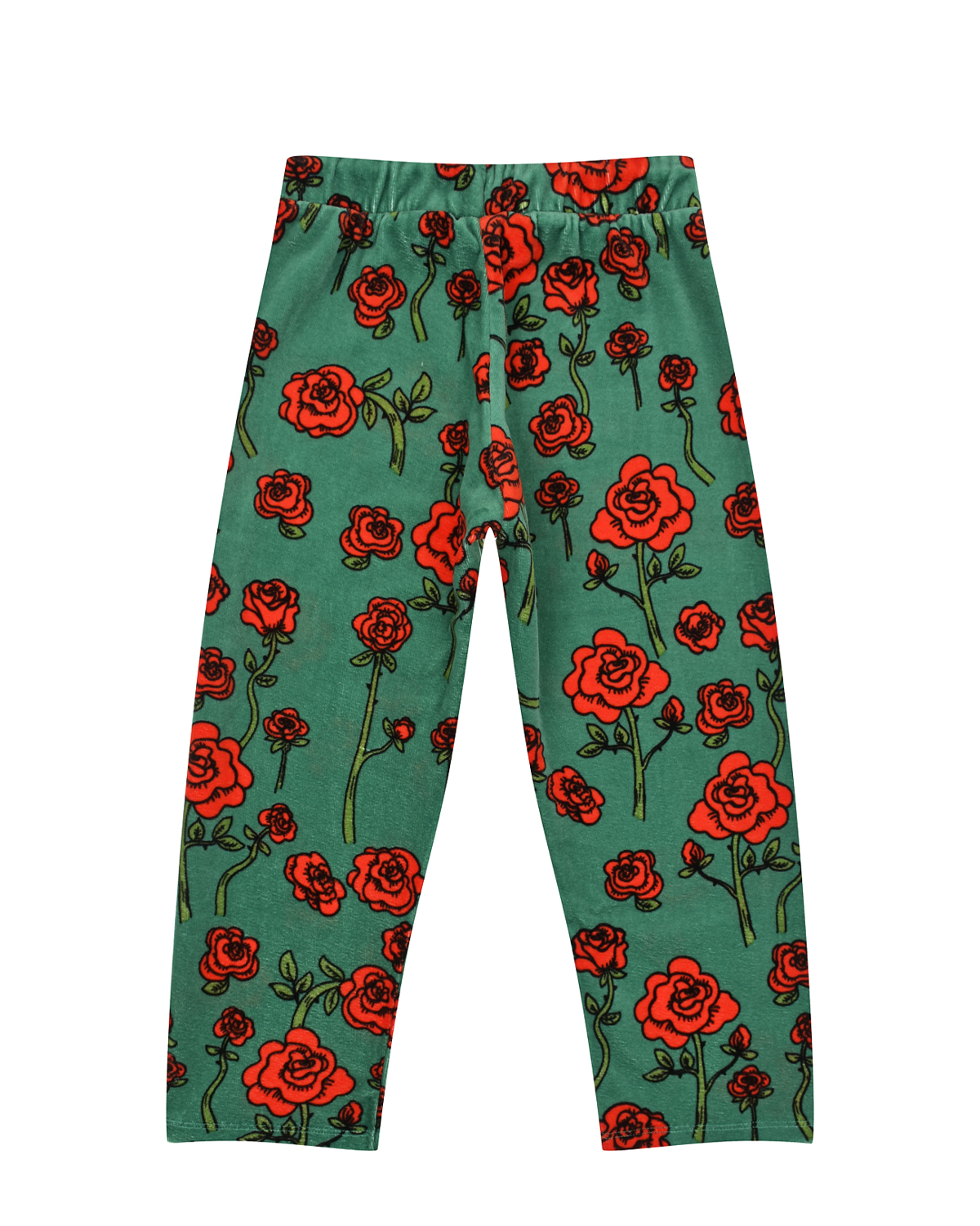 Зеленые спортивные брюки с принтом "розы" Mini Rodini детские, размер 104, цвет зеленый - фото 2