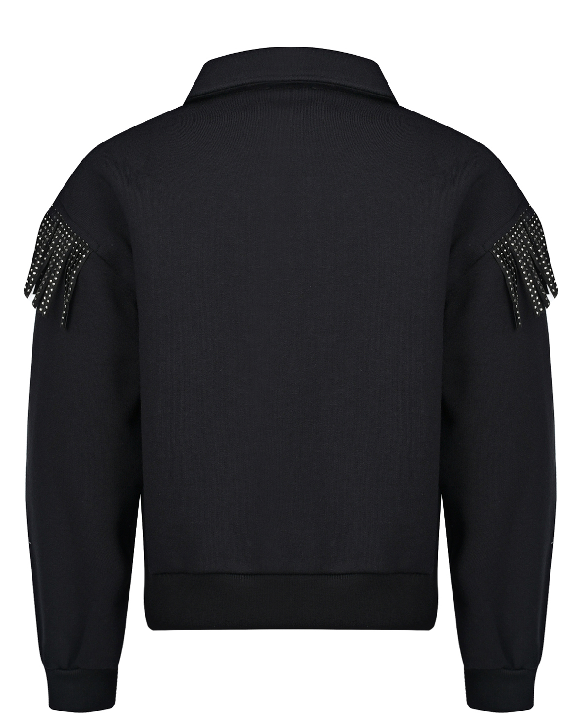 Черная спортивная куртка с бахромой из стразов Monnalisa детская, размер 140, цвет черный - фото 2