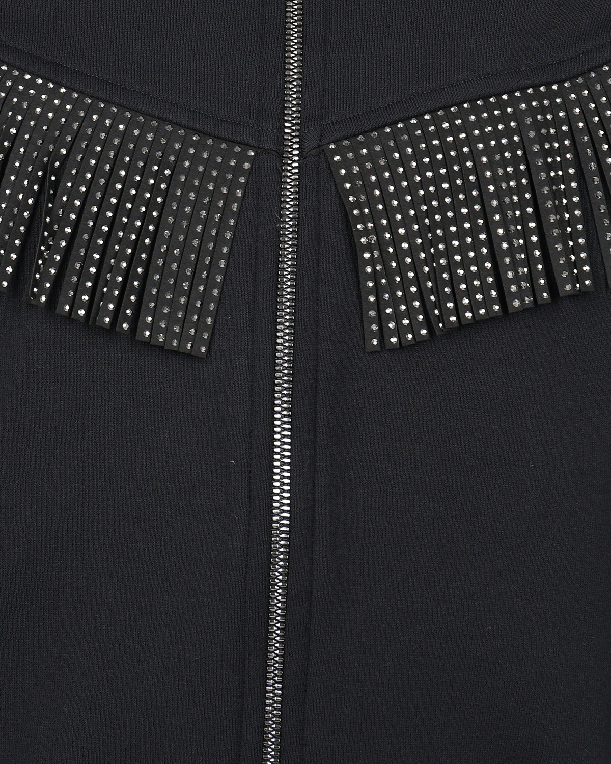 Черная спортивная куртка с бахромой из стразов Monnalisa детская, размер 140, цвет черный - фото 3