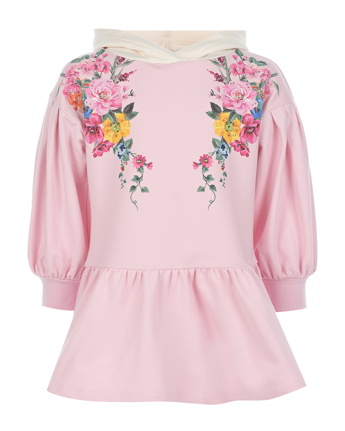 Розовое платье с капюшоном Monnalisa детское, размер 104, цвет розовый - фото 1