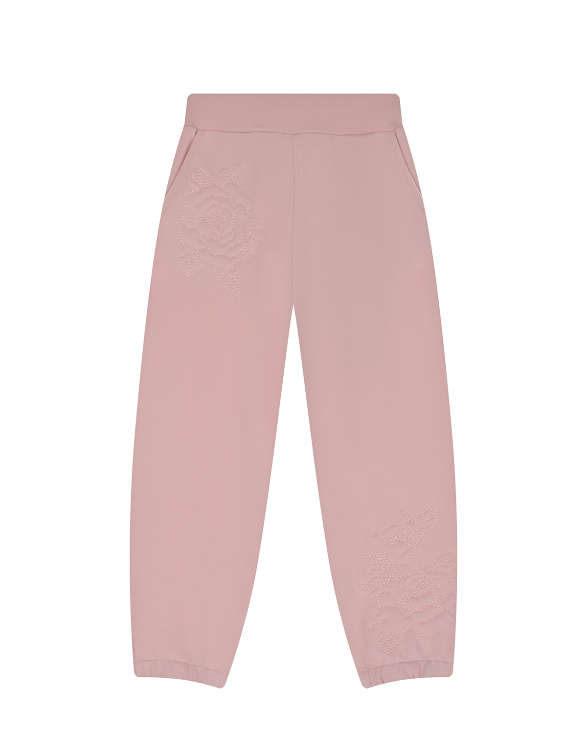 Розовые спортивные брюки с цветочной вышивкой Monnalisa детские, размер 116 - фото 1