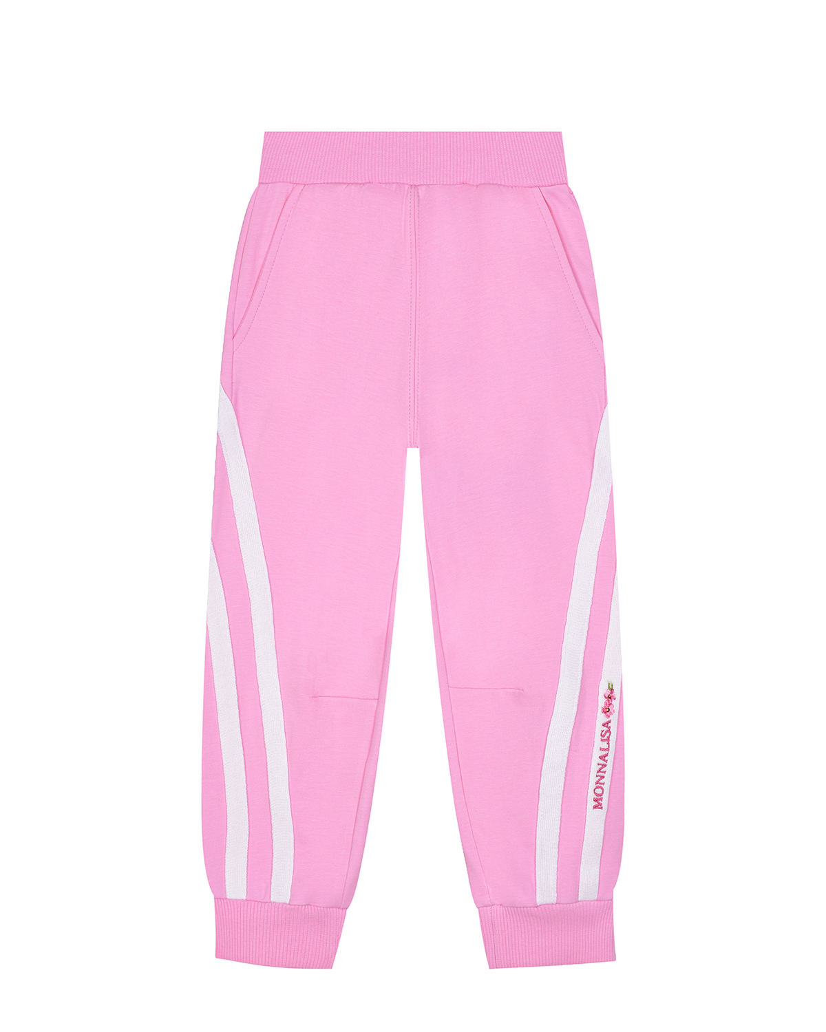 Розовые спортивные брюки с белыми полосками Monnalisa детские, размер 104, цвет розовый - фото 1