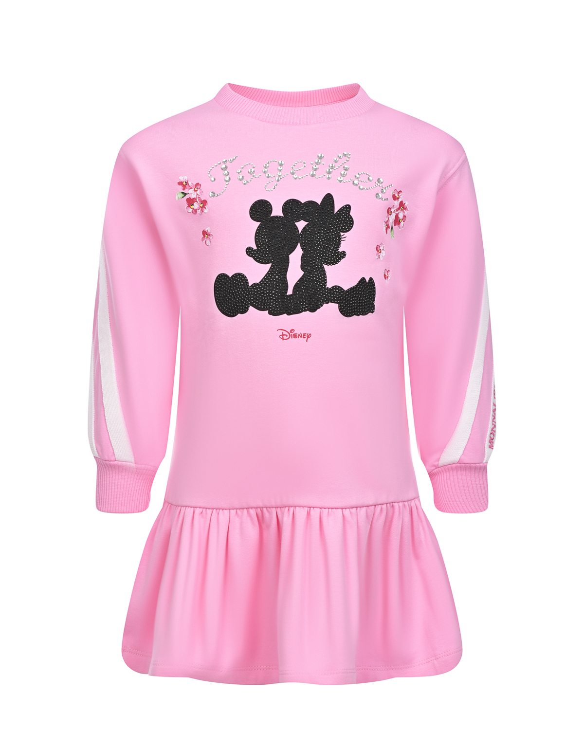 Розовое платье с принтом "Together" Monnalisa детское, размер 110, цвет розовый - фото 1