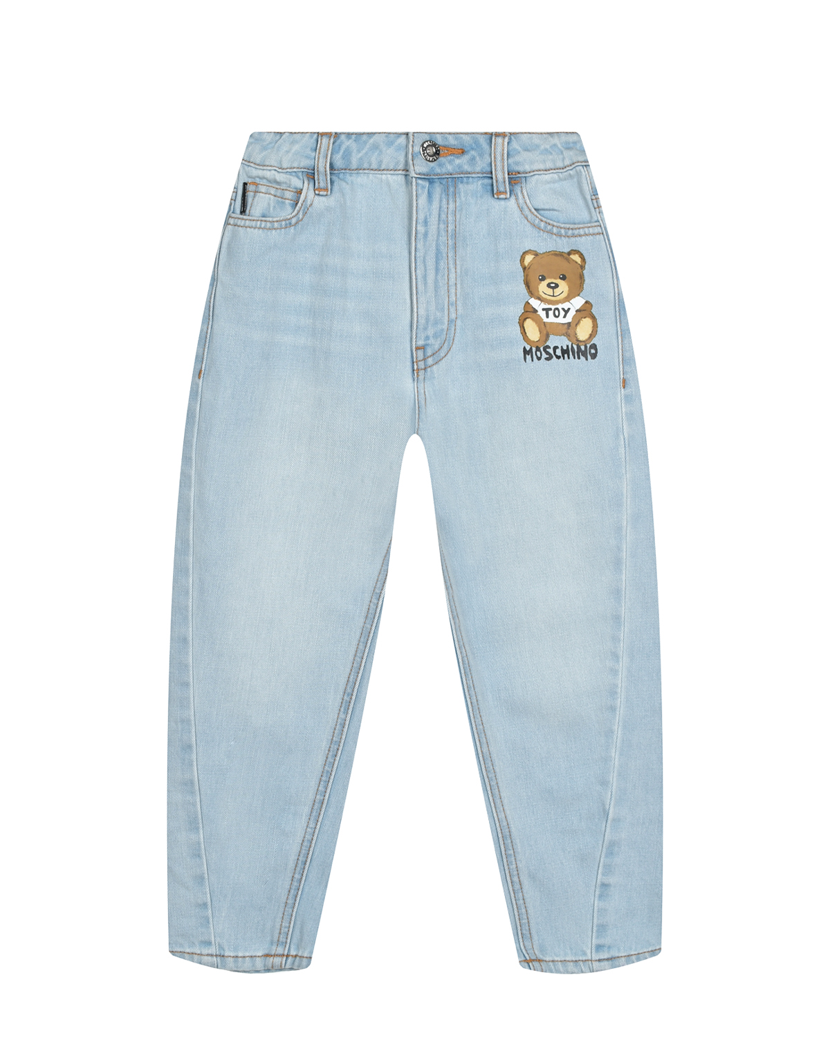 Голубые джинсы с принтом "медвежонок" Moschino детские, размер 104, цвет синий