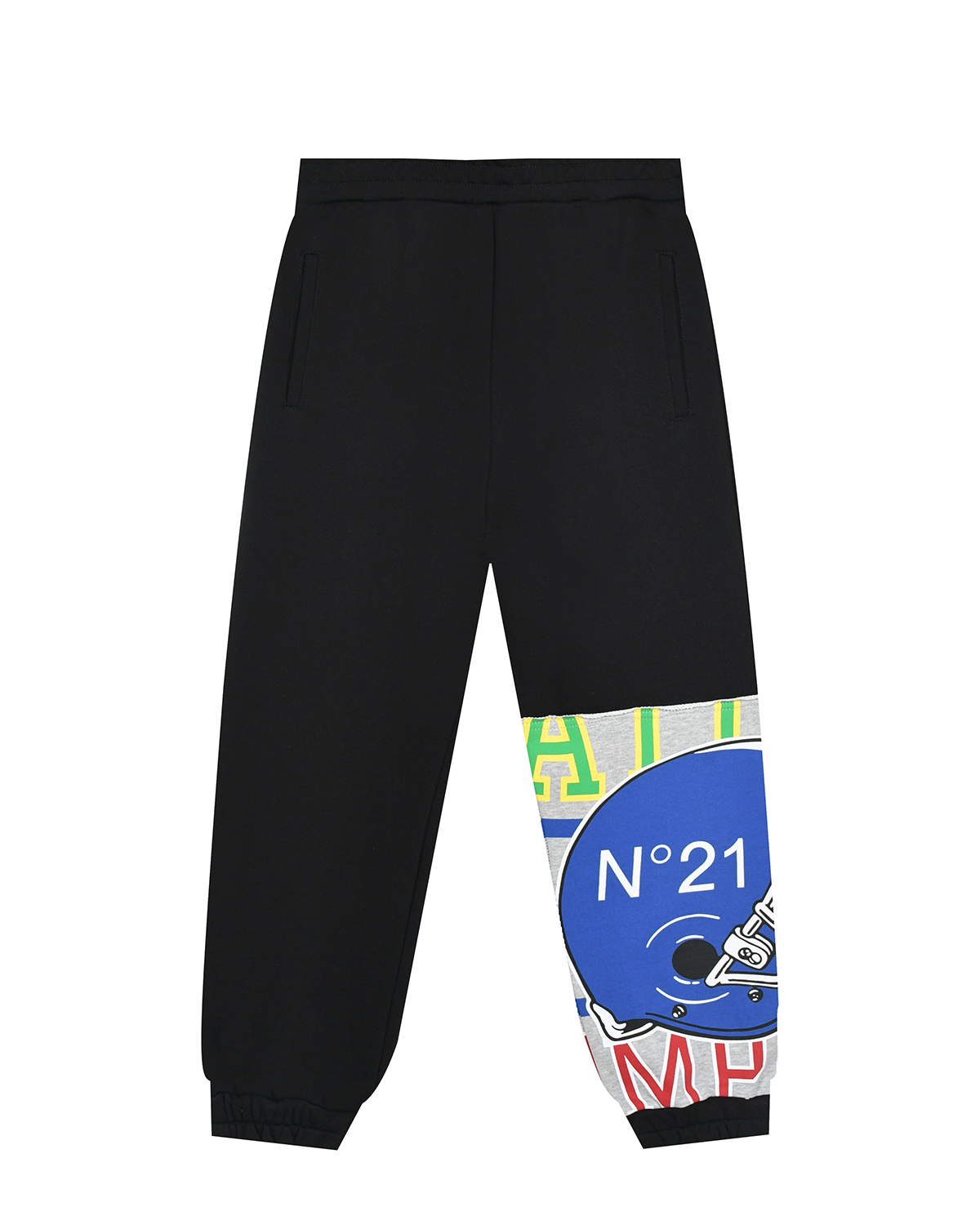 Черные спортивные брюки с брендированной вставкой No. 21 детские, размер 128, цвет черный - фото 1