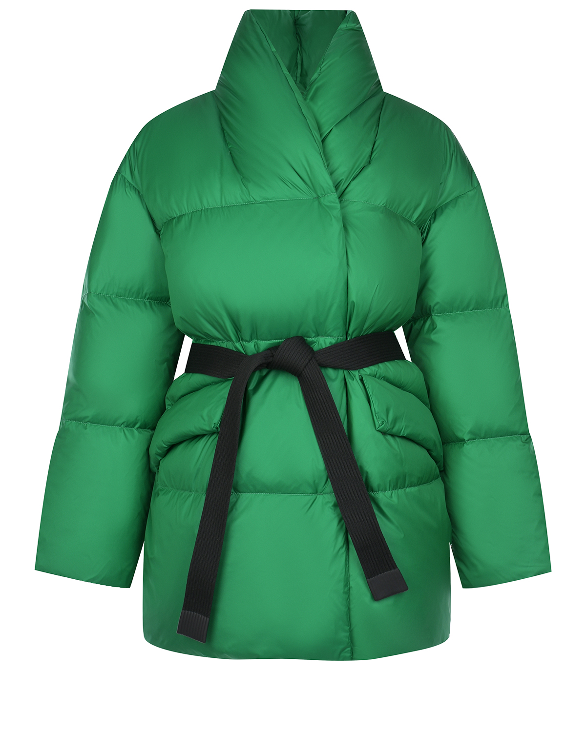 Зеленая куртка с черным поясом Naumi, размер 40, цвет зеленый